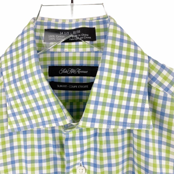 Sak’s Fifth Avenue Plaid Checkered Button 14.5 - Picture 4 of 4